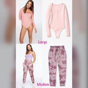 L/M PINK Long Sleeve Bodysuit & Cargo Joggers
